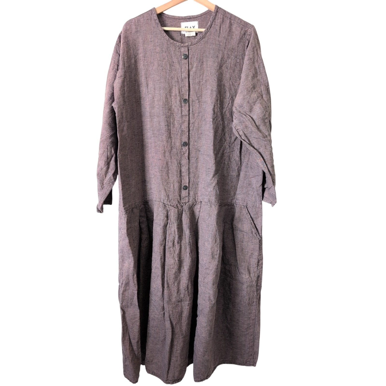 Flax By Angelheart Brown Linen Button Dress Pockets Large Cottagecore Lagenlook